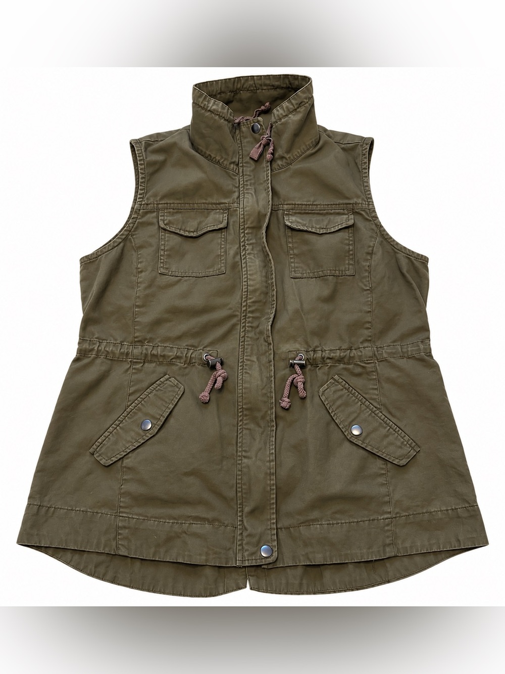 Sebby Women’s Large Olive Green Utility Vest Military Cargo Cinch Waist
